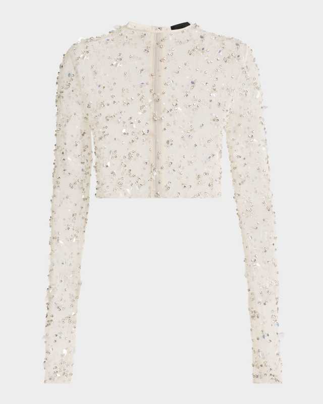 Embellished Mesh Crop Top